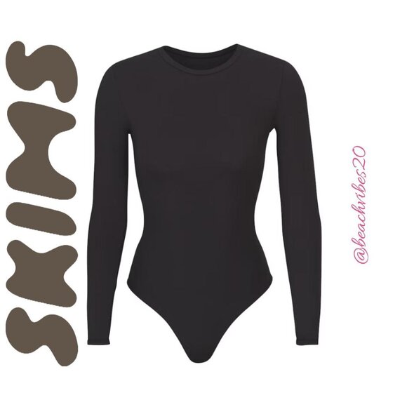 SKIMS Fits Everybody Long Sleeve Crew-Neck Bodysuit Onyx Large NWT O-338 - Picture 4 of 11
